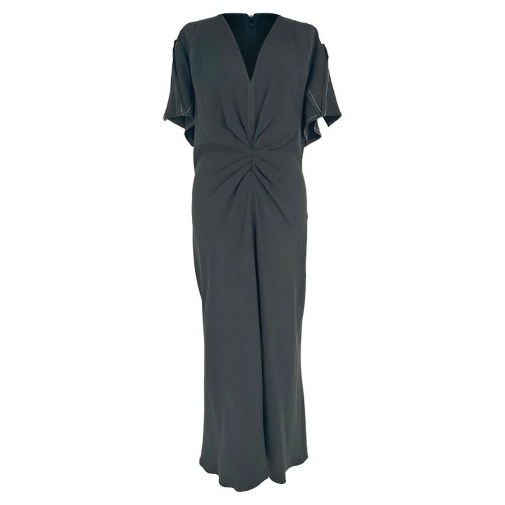 Victoria Beckham Gathered Midi Dress in Black Viscose